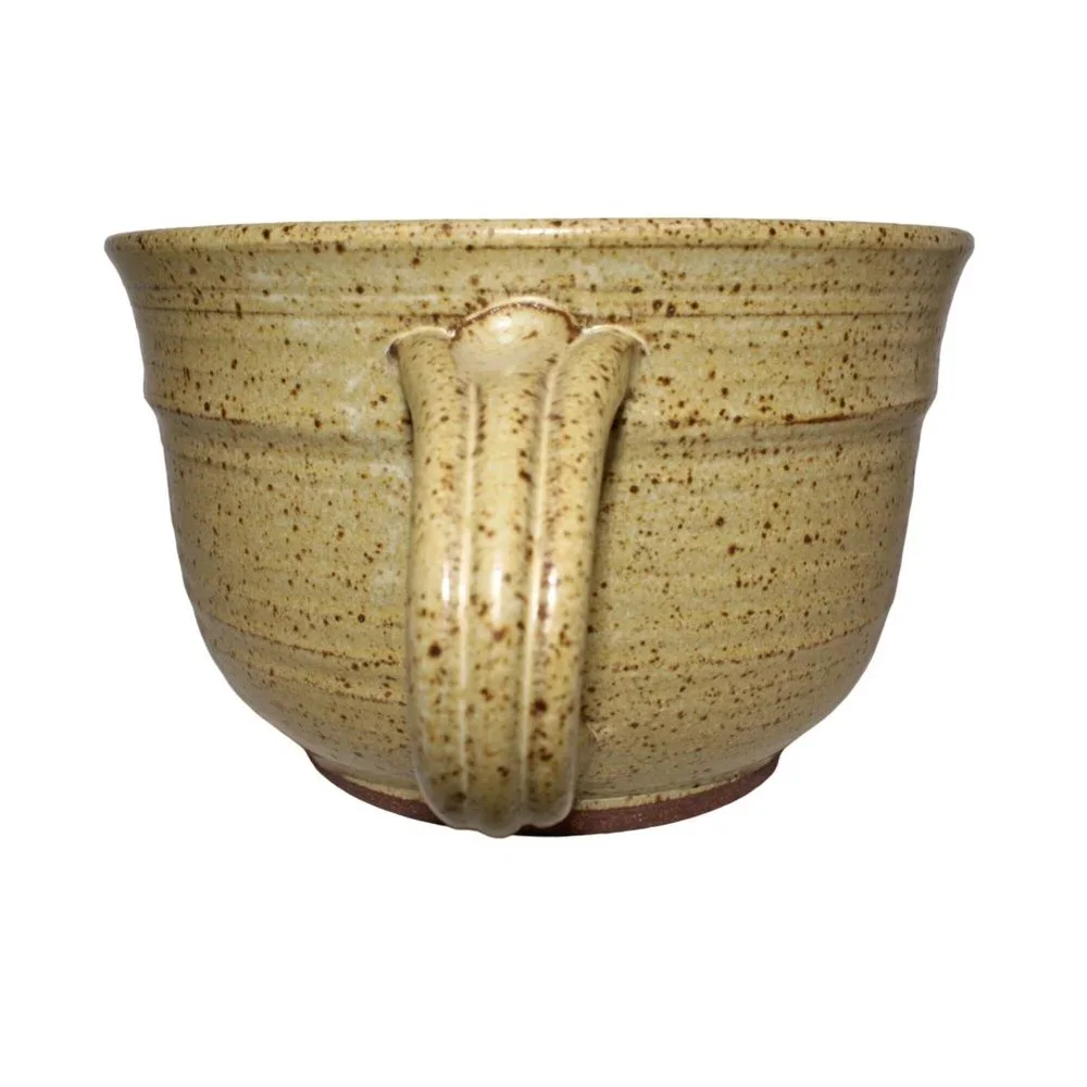 Vintage 8" Brushstroke Studio Pottery Bowl Pour Spout Handle Serving Stoneware - Picture 2 of 8